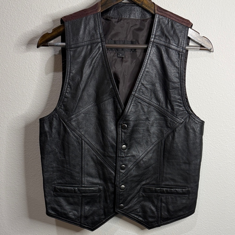 Men's Giverny Dark Brown Vintage Leather Moto Vest Size M